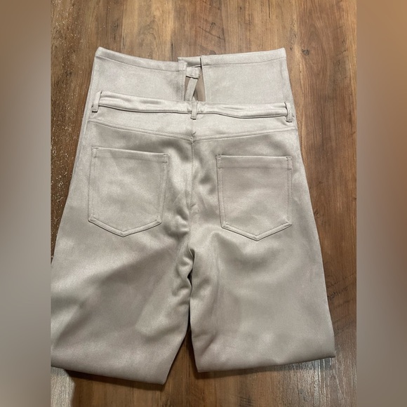 Grey slim faux suede slit high rise flare pants - Picture 10 of 12